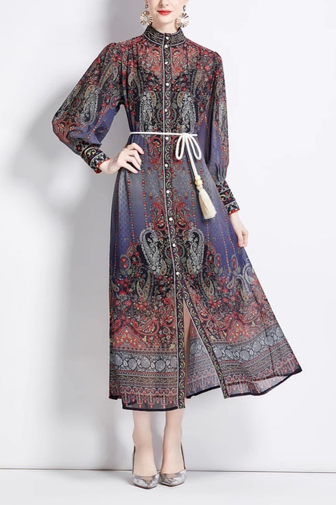 Eye-Catching French Court Style Elegant Floral Printed Dress with Puff Sleeve Party, Wedding Guest, Festive Long Maxi Dress